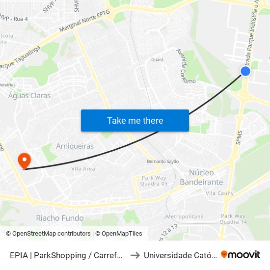 EPIA | ParkShopping / Carrefour / Rod. Interestadual to Universidade Católica De Brasília map
