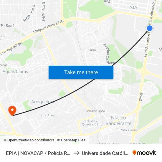 EPIA | NOVACAP / Polícia Rodoviária Federal to Universidade Católica De Brasília map