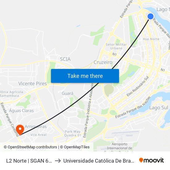 L2 Norte | SGAN 614 to Universidade Católica De Brasília map