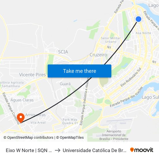 Eixo W Norte | SQN 113 to Universidade Católica De Brasília map