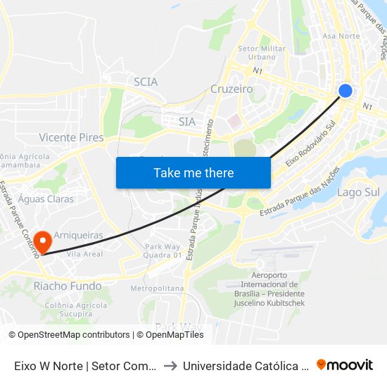 Eixo W Norte | Setor Comercial Norte to Universidade Católica De Brasília map