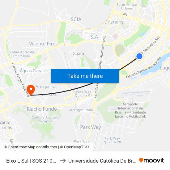 Eixo L Sul | SQS 210/211 to Universidade Católica De Brasília map