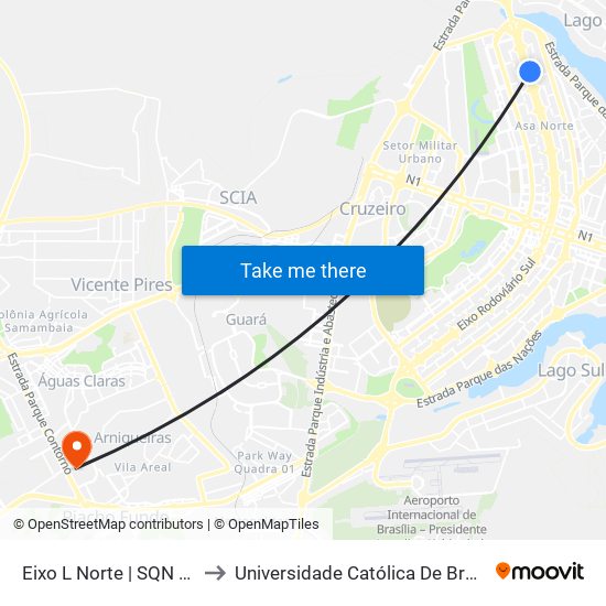 Eixo L Norte | SQN 213 to Universidade Católica De Brasília map