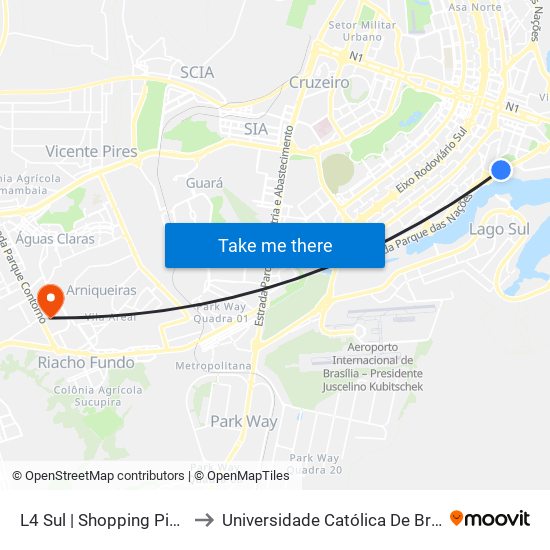 L4 Sul | Shopping Pier 21 to Universidade Católica De Brasília map