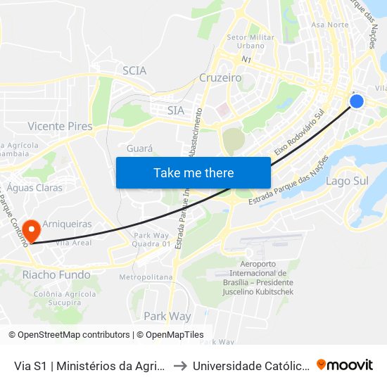 Via S1 | Ministérios da Agricultura / Mulher to Universidade Católica De Brasília map