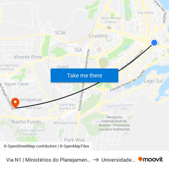 Via N1 | Ministérios do Planejamento e Orçamento / Desenvolvimento e Indústria to Universidade Católica De Brasília map