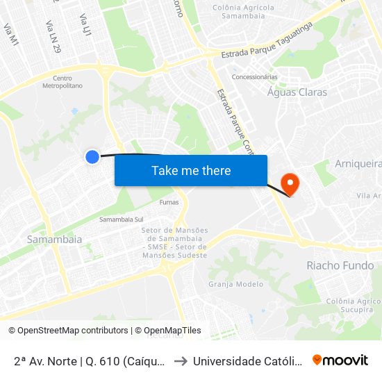 2ª Av. Norte | Q. 610 (Caíque Supermercado) to Universidade Católica De Brasília map