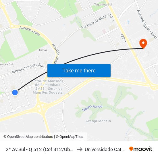 2ª Av.Sul - Q 512 (Cef 312/Ubs 4/Clínica Da Família 3) to Universidade Católica De Brasília map