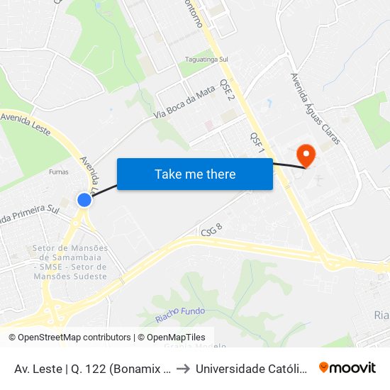 Av. Leste | Q. 122 (Bonamix / Villa Butiquim) to Universidade Católica De Brasília map