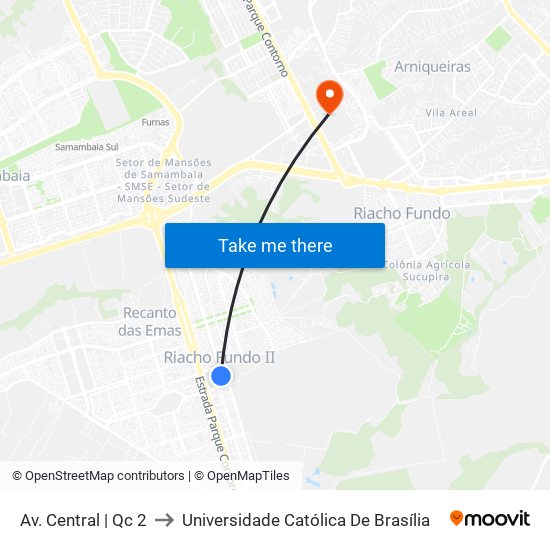 Av. Central | Qc 2 to Universidade Católica De Brasília map