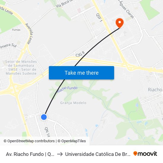 Av. Riacho Fundo | Qn 14 to Universidade Católica De Brasília map