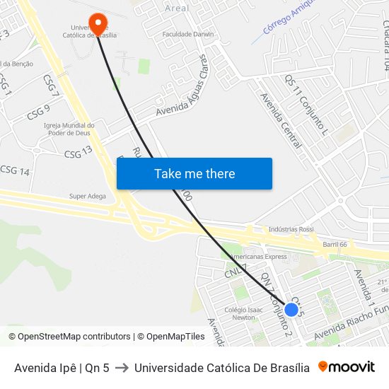 Avenida Ipê | Qn 5 to Universidade Católica De Brasília map