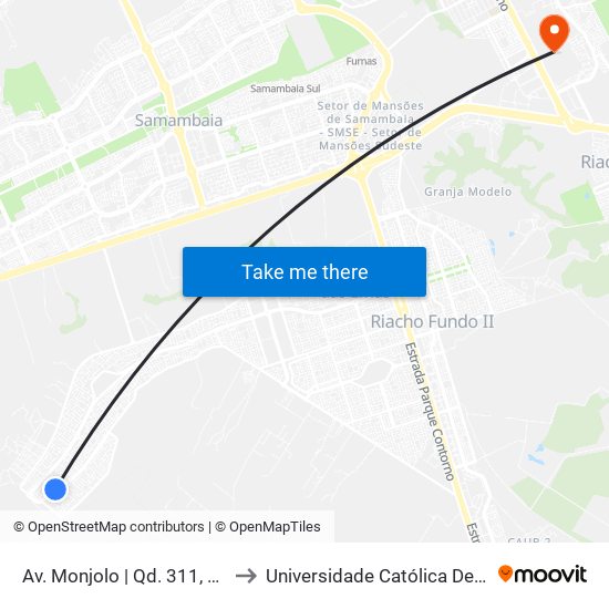 Av. Monjolo | Qd. 311, Conj. 5a to Universidade Católica De Brasília map