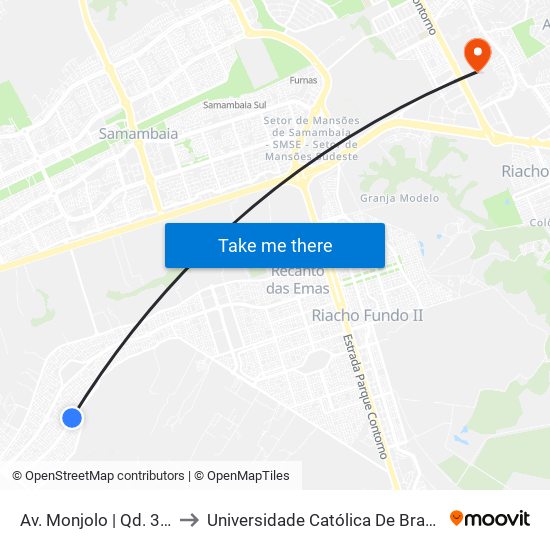 Av. Monjolo | Qd. 308 to Universidade Católica De Brasília map