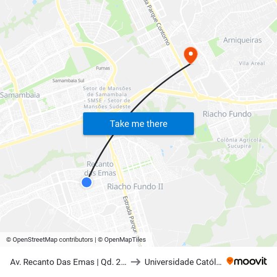 Av. Recanto Das Emas | Qd. 203 (Igreja Universal) to Universidade Católica De Brasília map