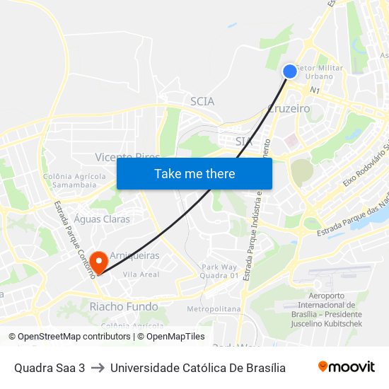 Quadra Saa  3 to Universidade Católica De Brasília map