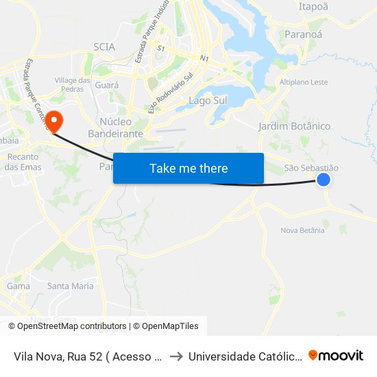 Vila Nova, Rua 52 ( Acesso Mercado União) to Universidade Católica De Brasília map