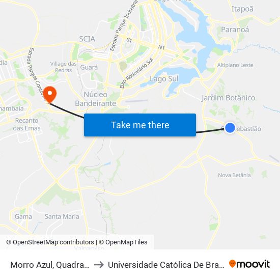 Morro Azul, Quadra 11 to Universidade Católica De Brasília map