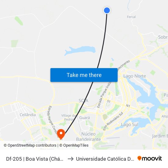 Df-205 | Boa Vista (Chácara 449) to Universidade Católica De Brasília map