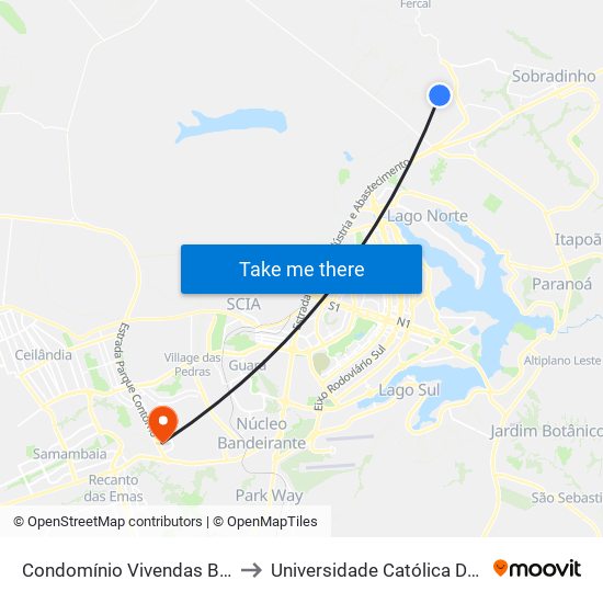 Condomínio  Vivendas Bela Vista to Universidade Católica De Brasília map