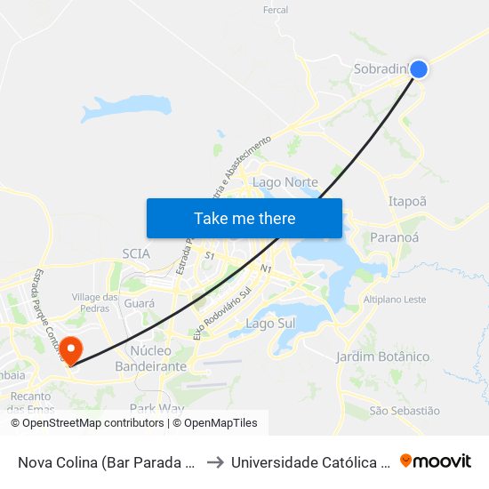 Nova Colina (Bar Parada Obrigatória) to Universidade Católica De Brasília map
