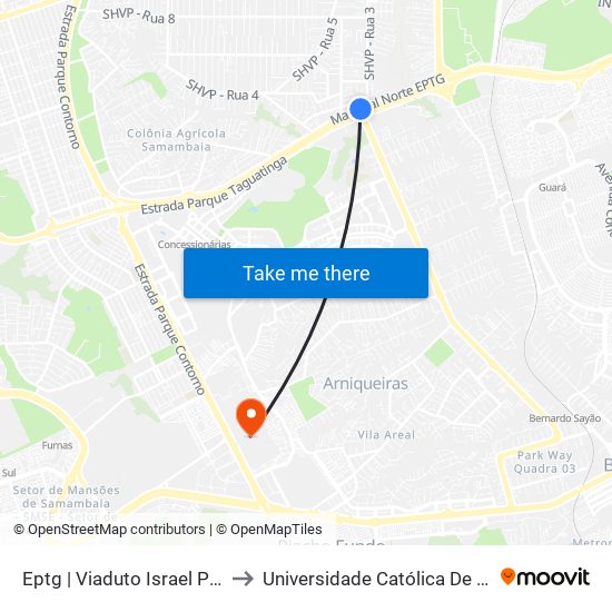 Eptg | Viaduto Israel Pinheiro to Universidade Católica De Brasília map