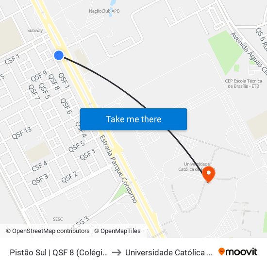 Pistão Sul | QSF 8 (Colégio Objetivo) to Universidade Católica De Brasília map