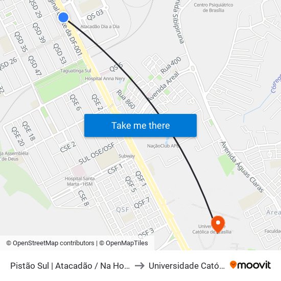 Pistão Sul | Atacadão / Na Hora / Leonardo da Vinci to Universidade Católica De Brasília map