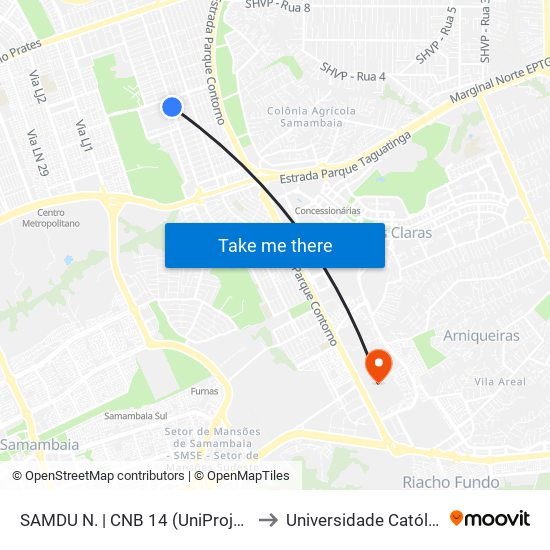 SAMDU N. | CNB 14 (UniProjeção / HRT / Fórum) to Universidade Católica De Brasília map