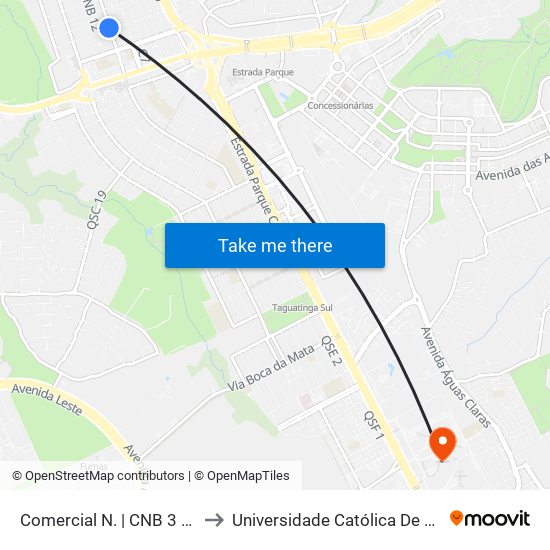 Comercial N. | CNB 3 (INSS) to Universidade Católica De Brasília map