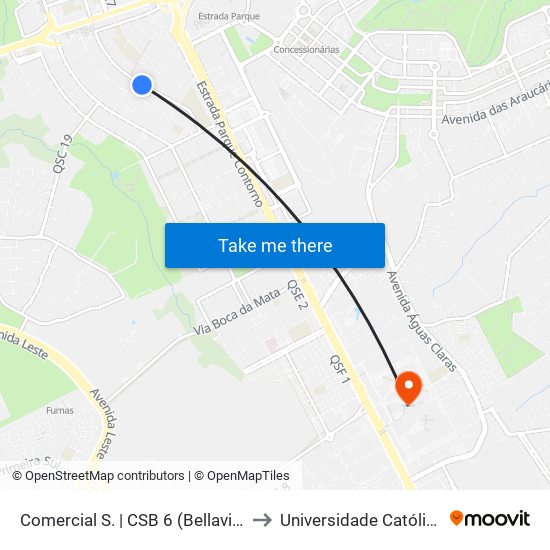Comercial S. | CSB 6 (Bellavia Supermercado) to Universidade Católica De Brasília map