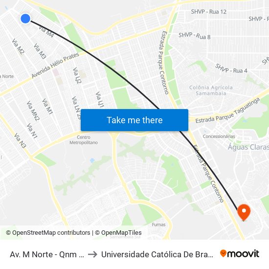 Av. M Norte - Qnm 40 to Universidade Católica De Brasília map