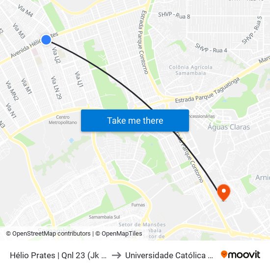 Hélio Prates | Qnl 23 (Jk Shopping) to Universidade Católica De Brasília map