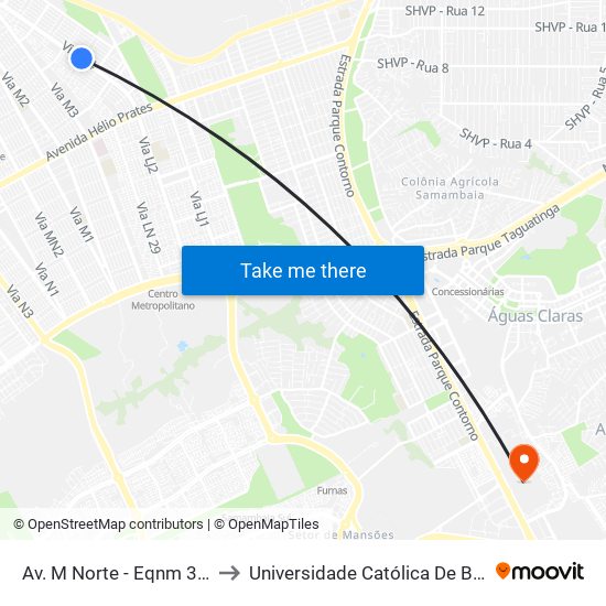 Av. M Norte - Eqnm 36/38 to Universidade Católica De Brasília map