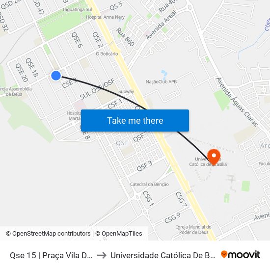 Qse 15 | Praça Vila Dimas to Universidade Católica De Brasília map