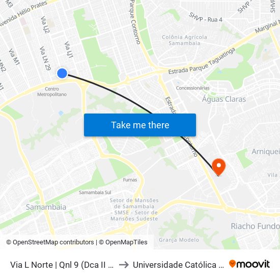 Via L Norte | Qnl 9 (Dca II / Atacadão) to Universidade Católica De Brasília map