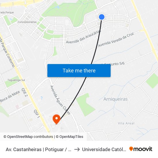 Av. Castanheiras | Potiguar / Estação Arniqueiras to Universidade Católica De Brasília map