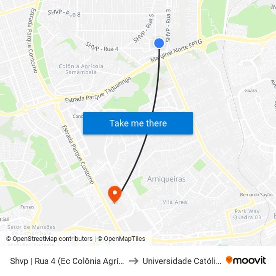 Shvp | Rua 4 (Ec Colônia Agrícola Vicente Pires) to Universidade Católica De Brasília map