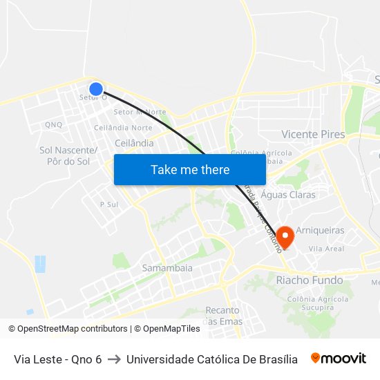 Via Leste - Qno 6 to Universidade Católica De Brasília map