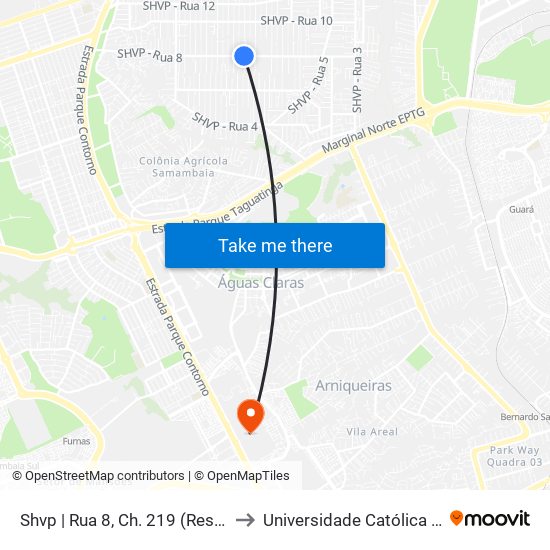 Shvp | Rua 8, Ch. 219 (Resd. Shangrilá) to Universidade Católica De Brasília map
