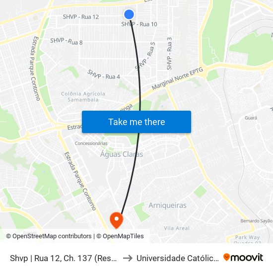 Shvp | Rua 12, Ch. 137 (Resd. Imperadores) to Universidade Católica De Brasília map