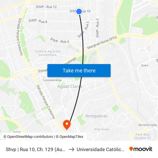 Shvp | Rua 10, Ch. 129 (Auto Center Vip) to Universidade Católica De Brasília map