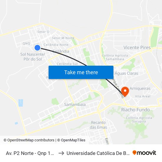 Av. P2 Norte - Qnp 15 Cj B to Universidade Católica De Brasília map