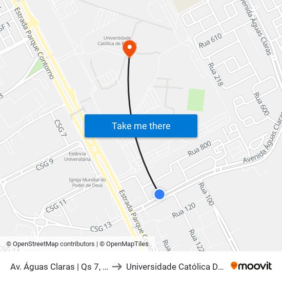 Av. Águas Claras | Qs 7, Rua 800 to Universidade Católica De Brasília map