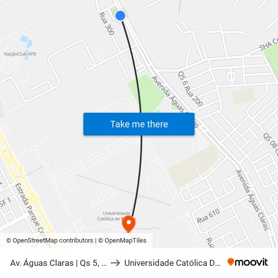 Av. Águas Claras | Qs 5, Rua 300 to Universidade Católica De Brasília map