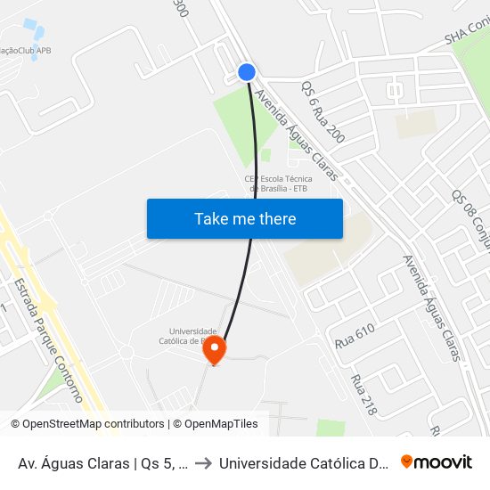 Av. Águas Claras | Qs 5, Rua 310 to Universidade Católica De Brasília map