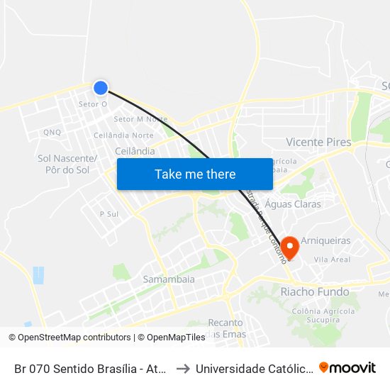 Br 070 Sentido Brasília - Atacadão Dia A Dia to Universidade Católica De Brasília map