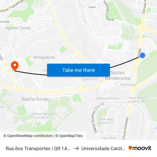 Rua dos Transportes | QR 1A (Banca Alternativa) to Universidade Católica De Brasília map