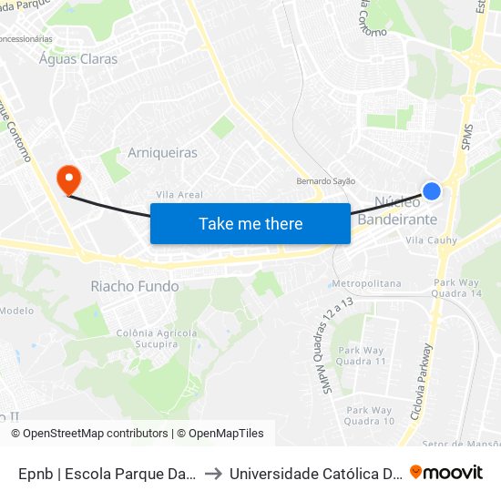 Epnb | Escola Parque Da Natureza to Universidade Católica De Brasília map
