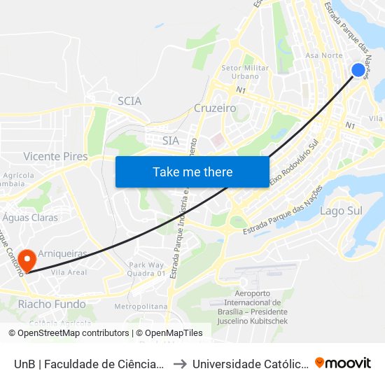 UnB | Faculdade de Ciências da Saúde / FM to Universidade Católica De Brasília map